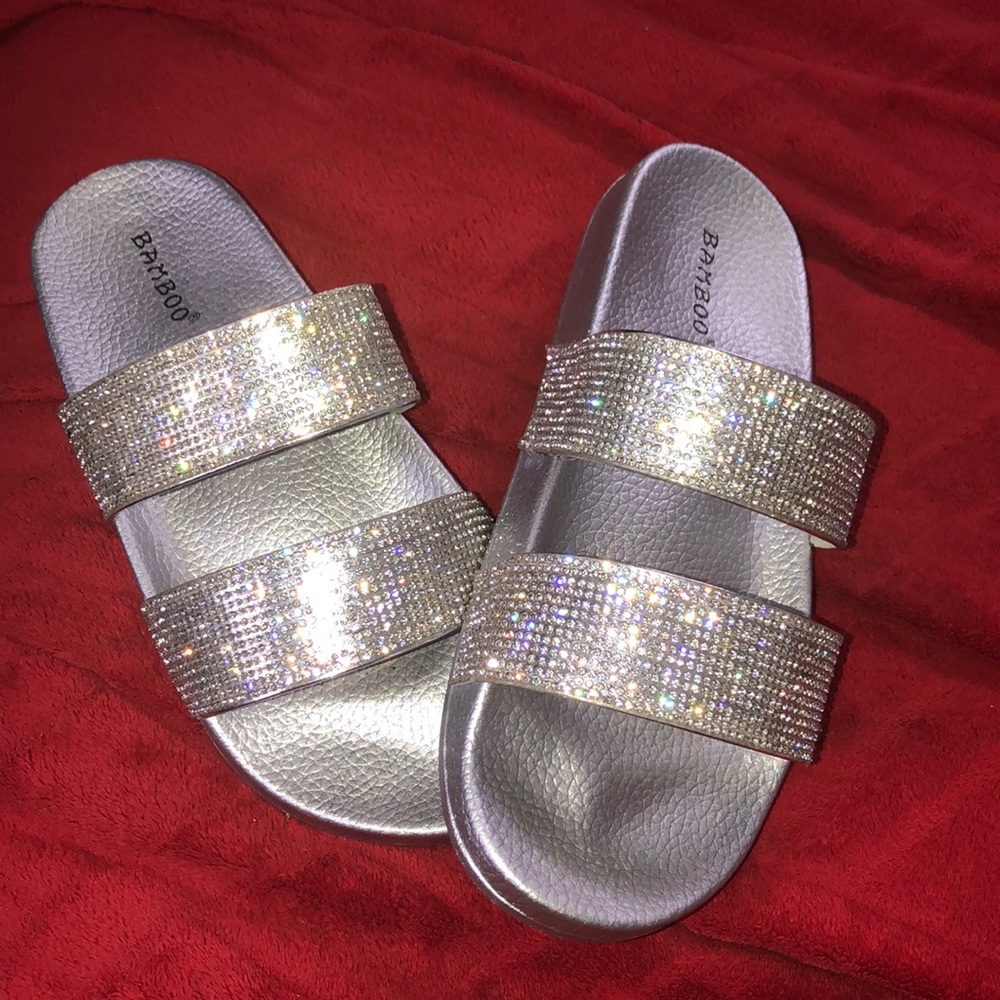 Silver glitter slides ✨